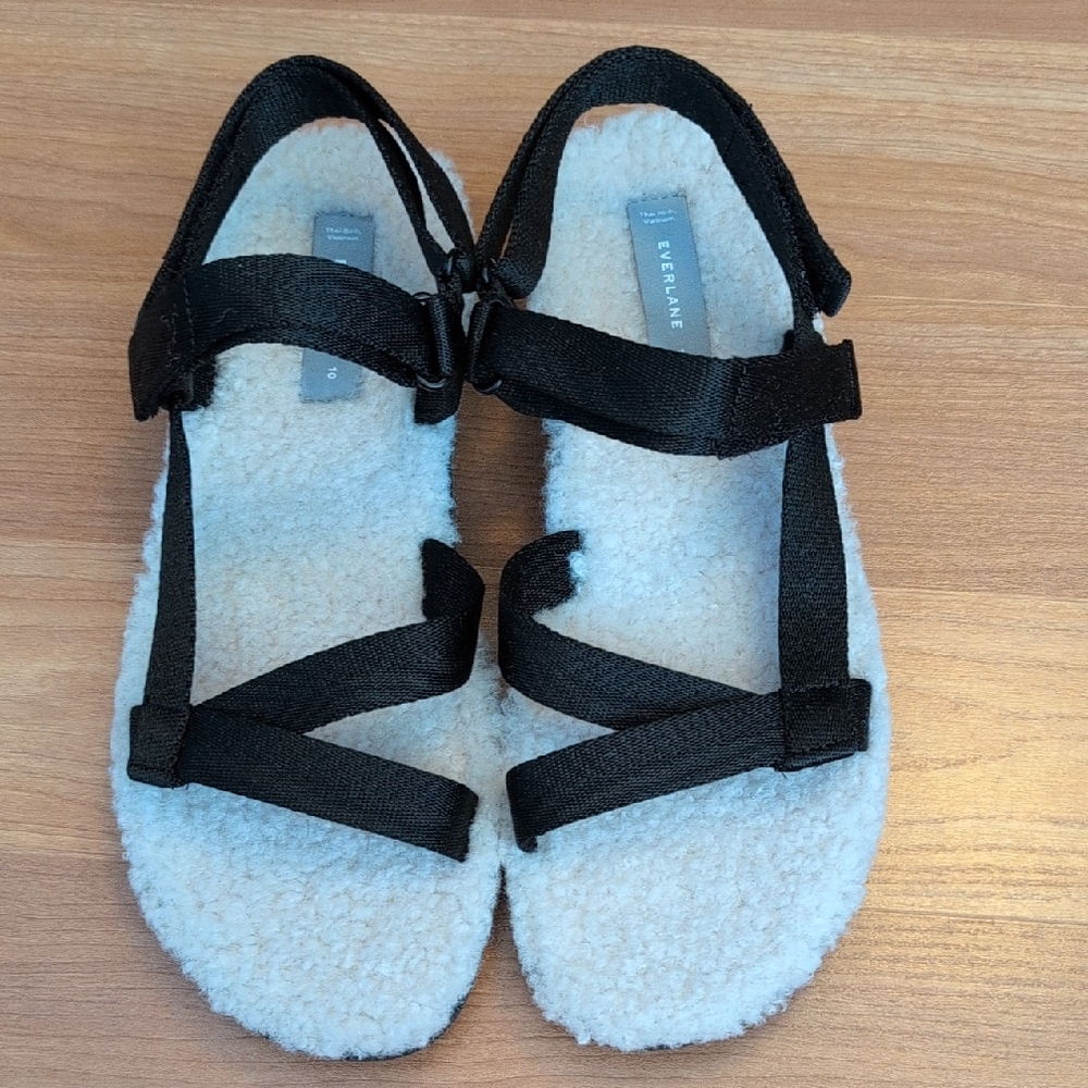 Everlane The ReNew Teddy Sport Sandal Fleece Lined Comfort Platform Black NIB 10